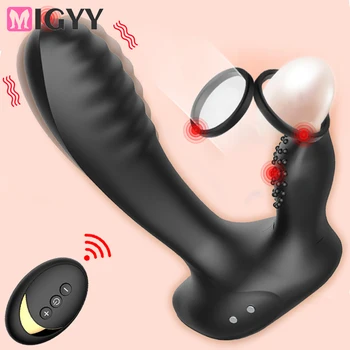 10 Честотен Масажор на простатата, вибрираща халка, секс играчка за мъже, анален вибратор, безжичен стимулант точка G, с дистанционно управление
