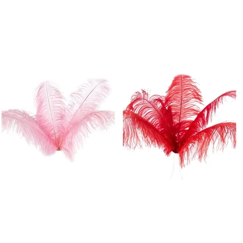 20 бр., украса за сватбени партита от естествени страусиных пера, за около 20-25 см, розови и червени