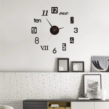 2023 3D Римска цифра Акрилно огледало Стенни часовници Стикер Мода САМ Кварцов часовник Декорация на дома, Етикети за хол