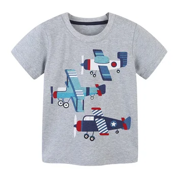 2023 Нова детски дрехи, лятна нова тениска с къси ръкави за момчета, памучен детски дрехи с модел на самолета, Директна доставка