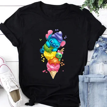 2023 Нови тениски с изображение на сладолед, дамски дрехи, блузи Y2k, черна тениска с къс ръкав, Кавайная дрехи, дамски тениски