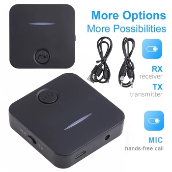 3.5мм жак, съвместим с Bluetooth 5,0 Приемник предавател 2 в 1, преносим адаптер, авто подпори, безплатен разговор, USB зареждане