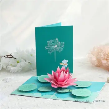 3D Поздравителна картичка с Цвете лотос Ден на майката, пощенска картичка за въвеждане на ръкописен текст, аксесоари за сватбени покани за рожден Ден