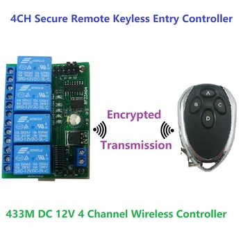 433m 4ch безопасно дистанционно управление без ключ с подвижен код keeloq hcs301 дистанционно управление ключодържател-предавател, dc 12v