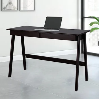 47x20x30 инча, Wooden компютърно бюро с чекмеджета за домашния офис, тъмен орех [US-W]