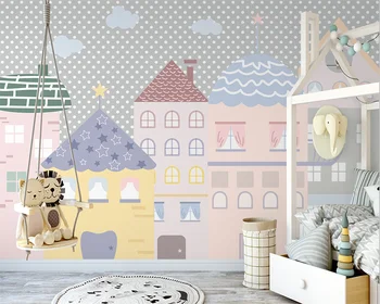 beibehang Потребителски скандинавските тапети за работния плот начало декор ръчно рисувани цветен малка къща детска стая, спалня фонови картинки