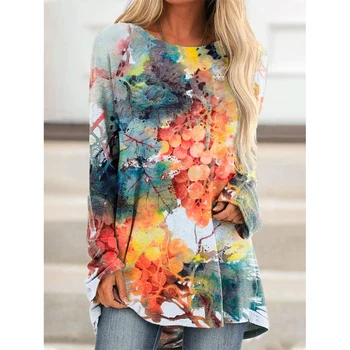 CLOOCL, женска тениска, пуловер, модни градинска дрехи, акварел принт под формата на лозя, ежедневни ризи с дълъг ръкав, дамски есенни блузи