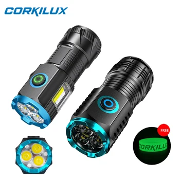 CORKILUX Акумулаторни USB джобни мини led фенерче с батерии 18350 висока мощност за нощуване на открито EDC фенерче Light Факел