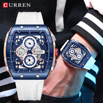 CURREN Модерен мъжки часовник с голям циферблат, луминесцентни стрелки, силикон гривна, бизнес и спортни водоустойчив кварцов мъжки часовник, часовници