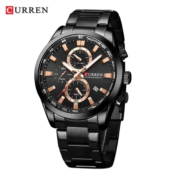CURREN Нови спортни многофункционален часовник с каишка от неръждаема стомана Модната марка кварцов мъжки часовник с дата