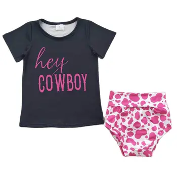 GBO0132 продажба на Едро на детски дрехи, дрехи за момичета, розови гащи с леопардовым принтом и къс ръкав, сладък всекидневен костюм