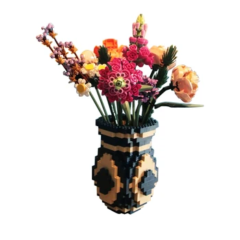 Gobricks MOC, ваза за букета цветя в европейски стил, градивен елемент, начало декор, Изкуство за момичета, съвместима ваза, тухли, бижута, Играчки, подаръци