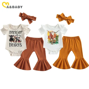ma & baby 0-18 м, комплекти дрехи за новородени момичета, гащеризон с флорални принтом крави, разкроена панталони, превръзка на главата, екипировки, Лято D01