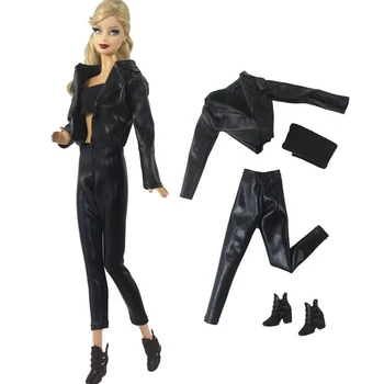NK/Комплект от 4 теми, модерен костюм, черна риза + топ + обувки + панталони, дрехи за Барби кукли, аксесоари, детски играчки