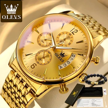 OLEVS Златен часовник за мъже на Топ луксозна марка хронограф за гмуркане от неръждаема стомана Златни мъжки ръчен часовник Relogio Masculino 2022