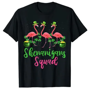Shenanigan Squad Ирландски Фламинго Лепрекон, Тениска в Деня на Св. Патрик, Подаръци, Графична тениска Y2k, Топ, рокля с Детелина и Трилистником, Съоръжения