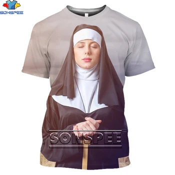 SONSPEE Тениска с изображение на християнски монахини, 3D мъжки дамски модни тениска с религиозните вярвания, католически топ, църковна риза, тениска Унисекс с къс ръкав