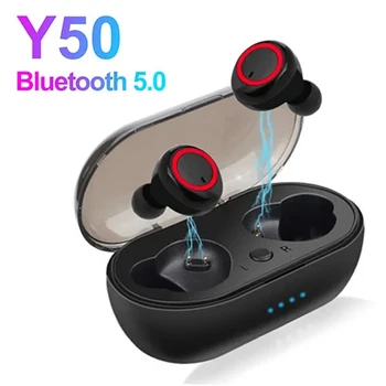 Y50 Bluetooth Слушалки Спортна Безжична Слушалка на Открито Докосване на Слушалката Със Зарядното Устройство TWS Bluetooth Стерео Слушалки 5,0