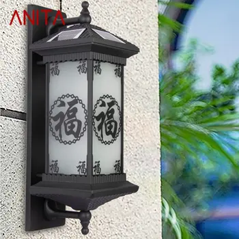 АНИТА Слънчеви Стенни Лампи Модерен Китайски Открит Черен Тела-Аплици LED Водоустойчива IP65 за Къщи, Вили, Веранда, Двор