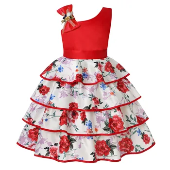 Бебешка рокля-пакетче с цветя модел, празнична рокля на принцеса за рождения ден за момичета, елегантни дантелени рокли с лък в едно рамо за малки момиченца, дрехи за малките момичета