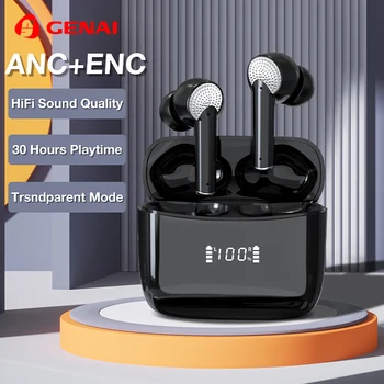 Безжични слушалки GENAI ANC с Шумопотискане и Вграден микрофон, Bluetooth-Слушалки с led дисплей за IOS и Android