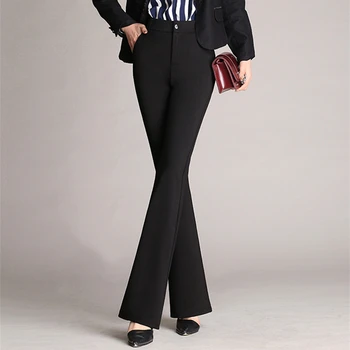 Брючные дамски костюми Пролет 2023, ново записване, разкроена панталони с висока талия, дрехи оверсайз, обзаведен стилен офис в черни дрехи, тъмно син