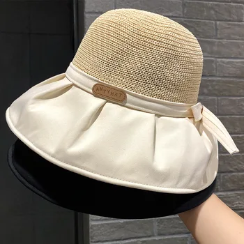 Голяма шапка с периферия, обхващащи лицето, шапка Рибар, Лятната сламена шапка за Пътуване в корейски стил, Защита от слънцето
