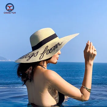 Дамска лятна шапка ЧИНГ ЮН, солнцезащитная шапка, сламена шапка от лафита, модни плажна шапка, в корейски стил, сгъваема дамска шапка за пътуване по море