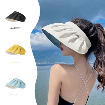 Дамски летни солнцезащитная шапка Jiaoxia със защита от ултравиолетови лъчи, солнцезащитная шапка с кух връх, обхващащи лицето, солнцезащитная шапка, новата лента за коса