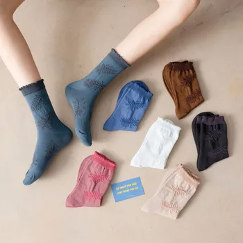 Дамски памучни чорапи за всички сезони, универсална серия от жакард Leaf 3D, оригинални дамски чорапи за екипажа в Harajuku стил Suki I134