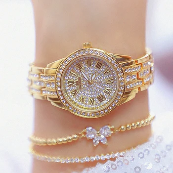 Дамски часовник с диаманти 2022, луксозно брендовое рокля, Дамски часовници с 2 влязат с украшения-гривни, Златни часовници, Дамски Часовници Relogio Feminino