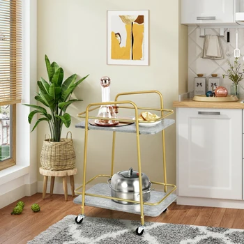 двуетажно кухненска количка на колела със стоманена рамка и запирающимися с колела, Колички за багаж, Muebles De Cocina