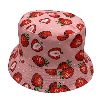 двустранен шапки-кофи с принтом ягоди за жени, мъже, Панама с лимон, череши, плодове, Солнцезащитная шапка за риболов, боб, Рибарска шапка, кост