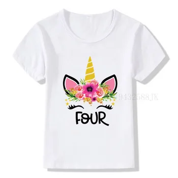 Детска тениска с флорални принтом Еднорог в деня на раждане, Номер 2, Детски дрехи 