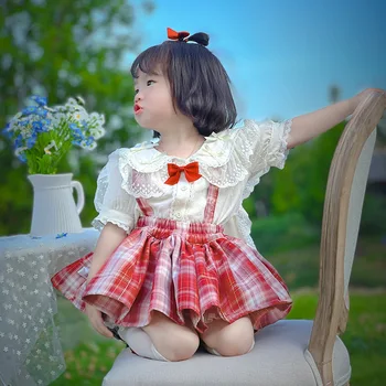 Детски комплект униформи JK от 2 до 8 години, рокля за парти в чест на рождения ден, клетчатая пола в пода на тялото + защитни панталони телесен цвят