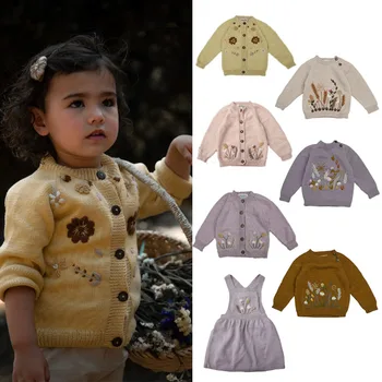 Детски пуловер марка Shirley Bredal, зимни дрехи за момичета, нова есенна жилетка за деца с бродерия, памучни, меки плетени блузи за по-малките момчета