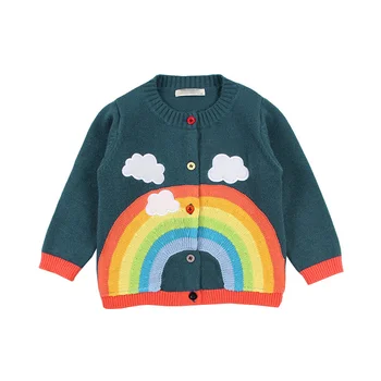 детски пуловер пролетен пуловер с дъга облаците за малки момичета, детски дрехи, вязаный жилетка, блузи с дълъг ръкав, якета
