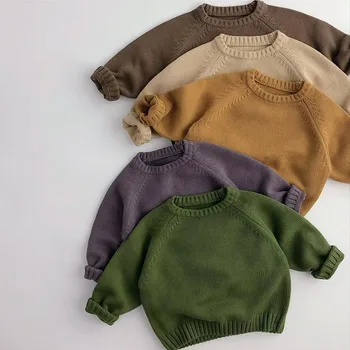 Детски пуловер унисекс, обикновен пуловер с висока воротом, всекидневни пуловер за малки момичета и момчета, мек топъл зимен трикотаж, дрехи от 1 до 7 години