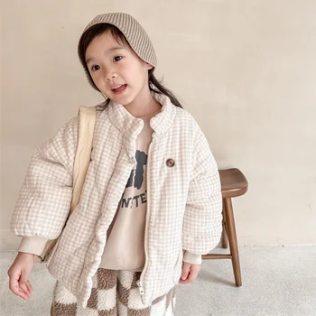 Детско палто, яке с памучна подплата, на новост на зимата 2023, просто универсално памучно палто с кадифена подплата за момичета, връхни дрехи за момчета