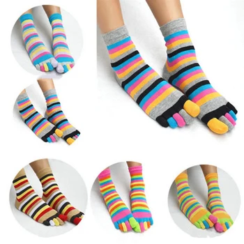 Една двойка пъстри шарени чорапи в стил мозайка, дамски, мъжки памучни чорапи с пет пръста, дишащи меки къси чорапи, градинска дрехи за момичета, директен доставка