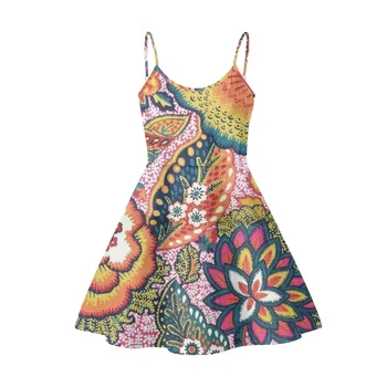 Женствена рокля с тропически цветя принтом, дебнещ женствена рокля без ръкави, хавайски цветя дизайнерски плажни летни рокли