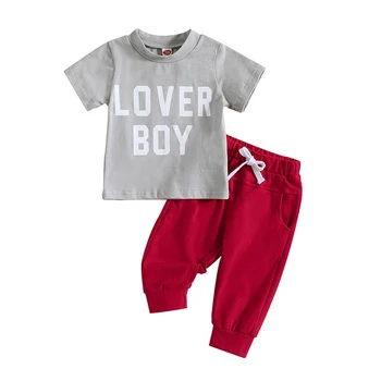 за мама и бебе от 0 до 3 години, Дрехи за новородени момчета, Тениска с къси ръкави и надпис, панталони, летни дрехи