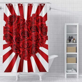 Завеса за душ под формата на рози, романтична водоустойчива душ завеса за баня, полиестерен плат, креативна завеса за душ с плетене на една кука, декор за баня
