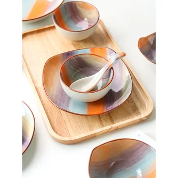 керамични кът чинии, комплекти прибори и чинии в японски стил, чиния пържола, купа за супа, купи за ориз, креативна прибори за кухня, домашно ползване