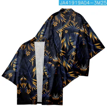 Кимоно с принтом тропически растения, мъжки японски хаори, летен без жилетка, дамска мода, плажна риза Оверсайз, Юката
