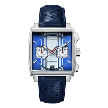 Класически мъжки ръчен часовник луксозна марка Specht & Söhne със синя каишка от неръждаема стомана, водоустойчив, светещи, функционални мъжки спортни часовници