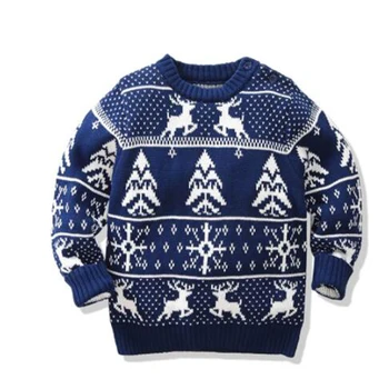 Коледен пуловер с дълги ръкави във формата на Лос и снежинки за малки момичета и момчета, детски дрехи, вязаный пуловер, есенен детски пуловер за момичета и момчета, пуловер