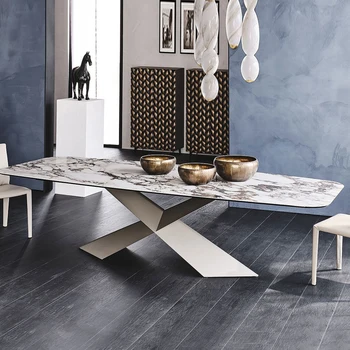 Комбинация от масата за хранене и столове, модерен и луксозен италиански правоъгълник