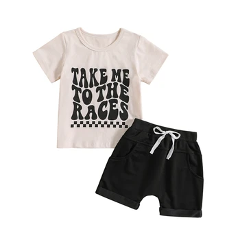 Комплект Дрехи от две части за новородено момче, бели блузи с къси ръкави и къси панталони с завязками, комплекти летни дрехи за бебета 0-24 месеца