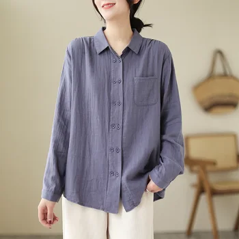 Корейската версия на двубортной ризи с дълъг ръкав за жени през Пролетта на 2023 г. и със свободен еднакво риза за жени